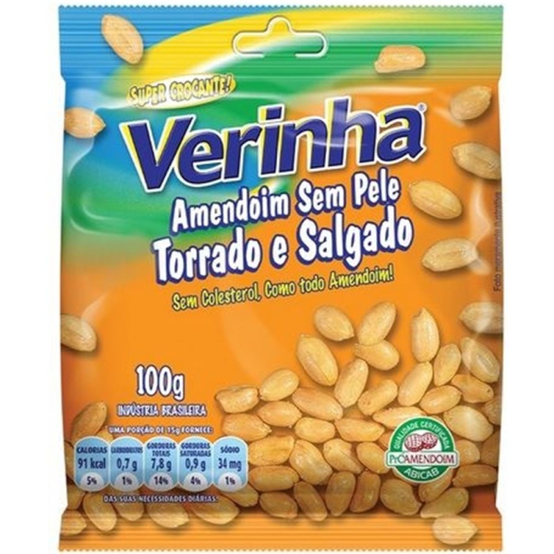 Verinha, Amendoim Sem Pele Torrado e Salgado 100g