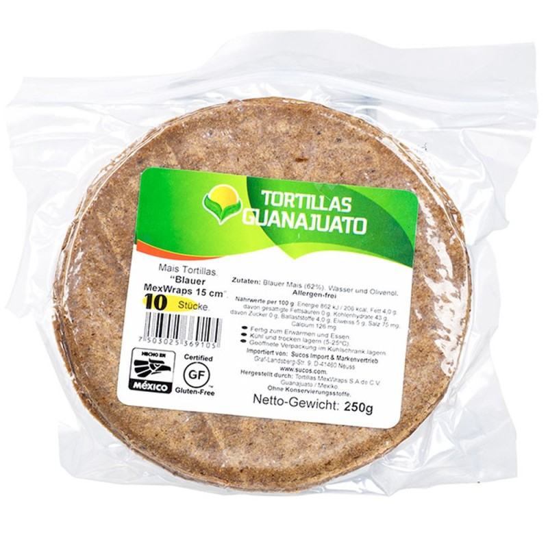 GUANAJUATO, MexWraps Azul Tortillas de Maíz Azul 250g, Ø 15cm