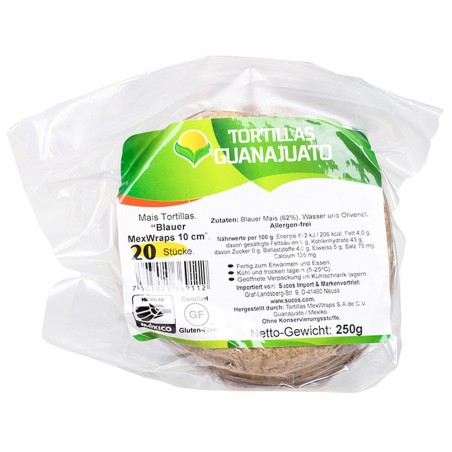 GUANAJUATO, MexWraps Azul Tortillas de Maíz Azul 250g, Ø 10cm