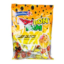 COLOMBINA Bon Bon Bum, Paletas Sabor Maracuja Rellenas de Chicle 408g