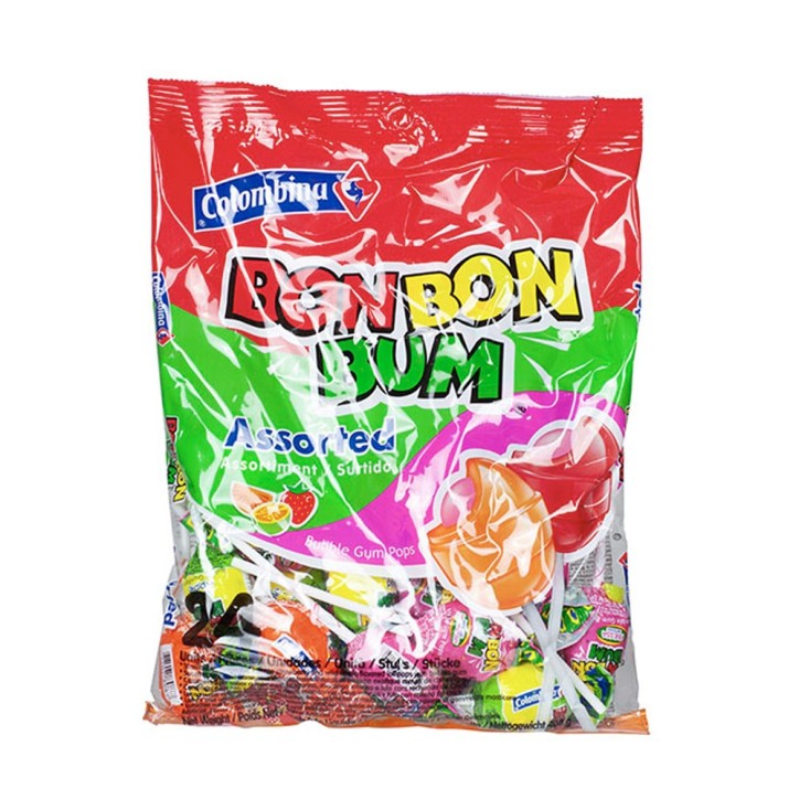 COLOMBINA Bon Bon Bum, Paletas Surtidas Rellenas de Chicle 408g