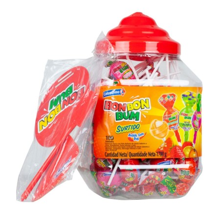 COLOMBINA Bon Bon Bum, Paletas Surtidas Rellenas de Chicle 1700g